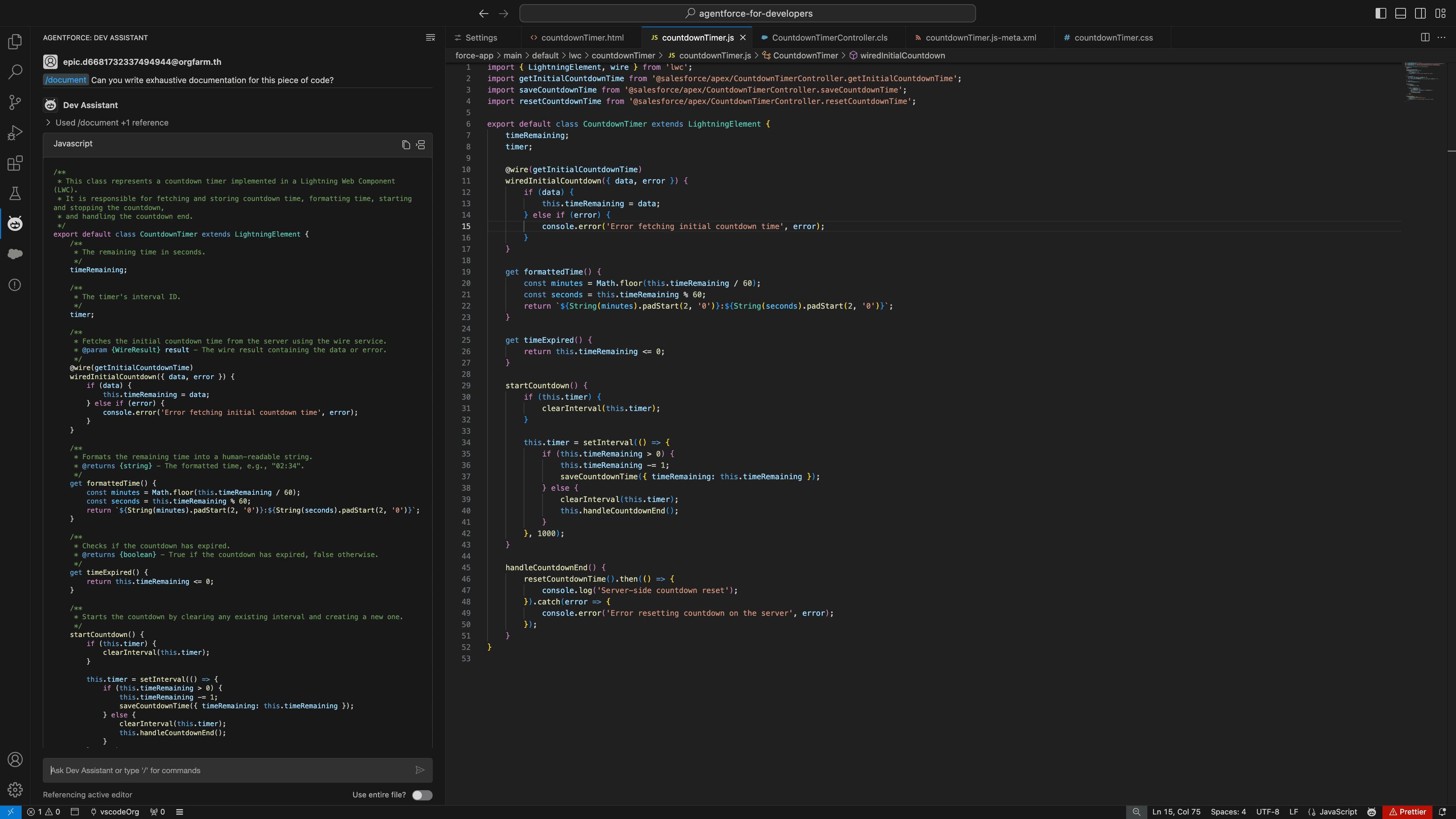 Agentforce for Developers in action: AI-powered code documentation in Salesforce projects.